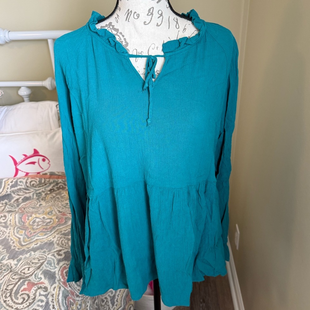 Wonderly Turquoise Blouse with Ruffle Detail